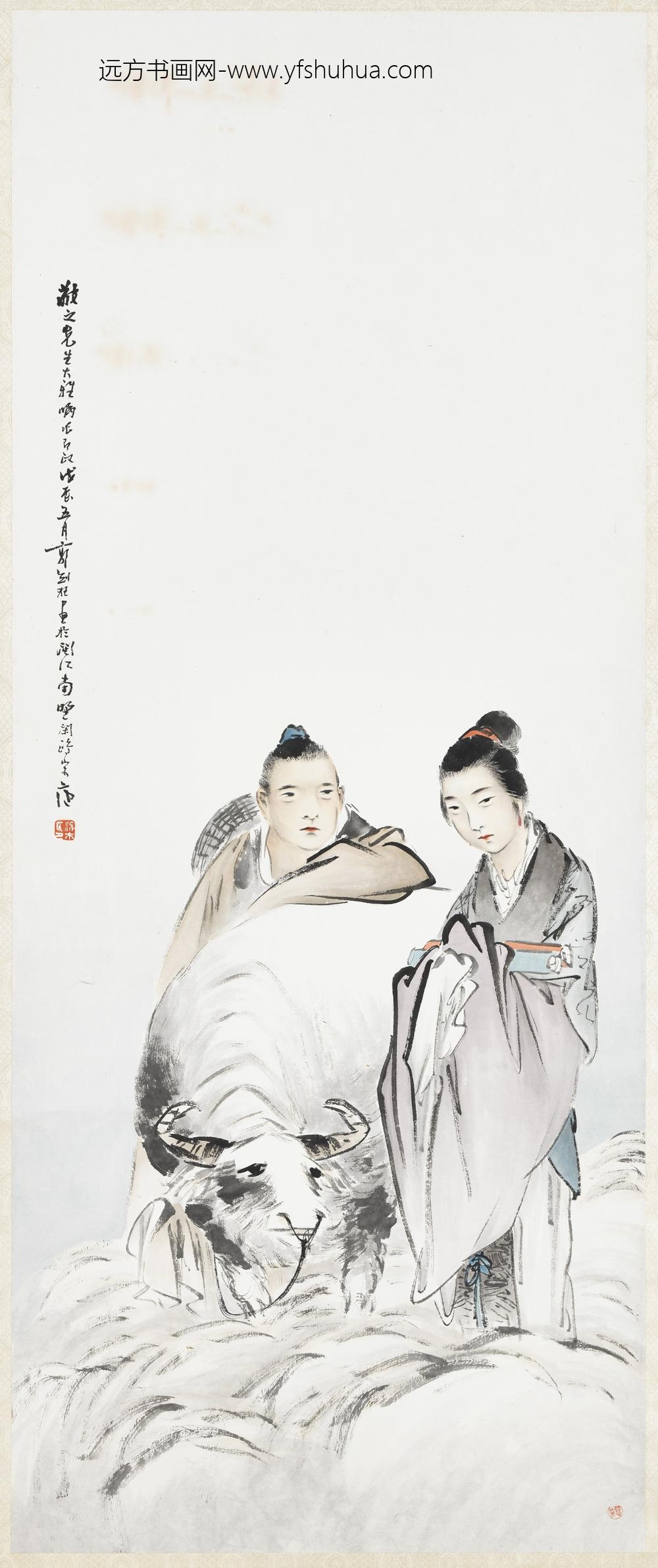 民国郭梁牛郎织女图轴