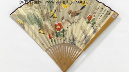 民国金琴鹤花卉吴松行书成扇 1.jpg