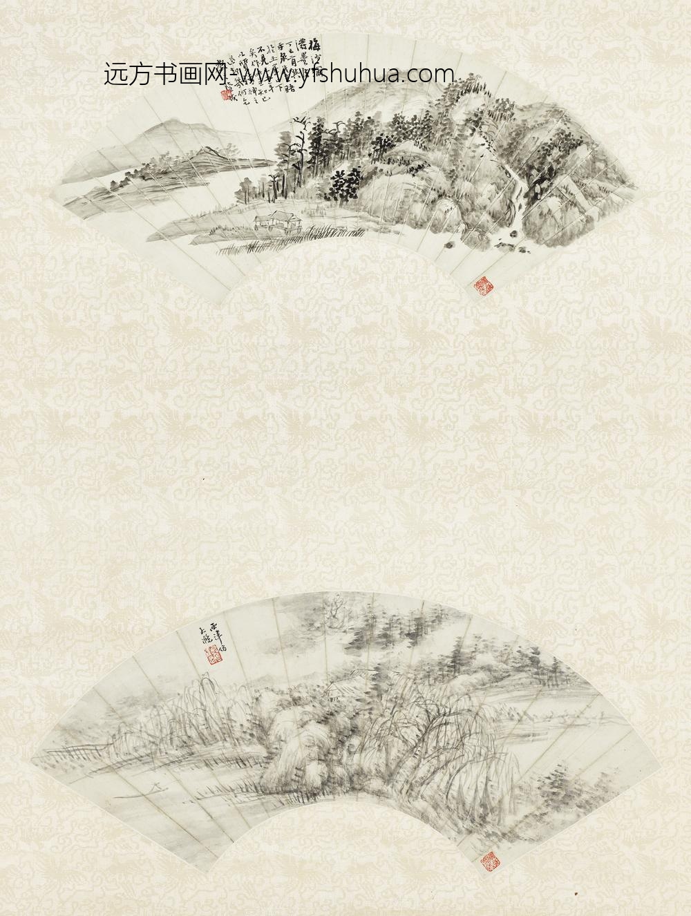 民国陆恢顾麟士山水轴