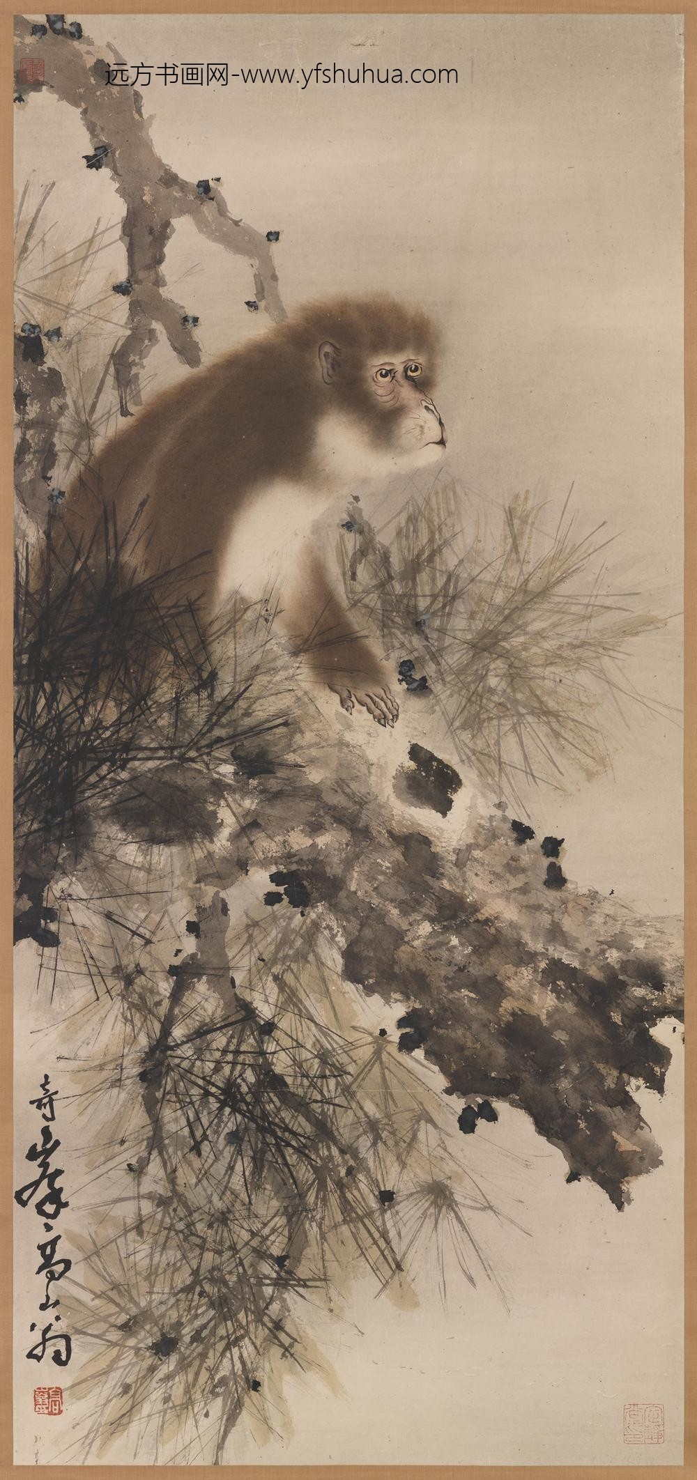 民国高奇峰画猿轴