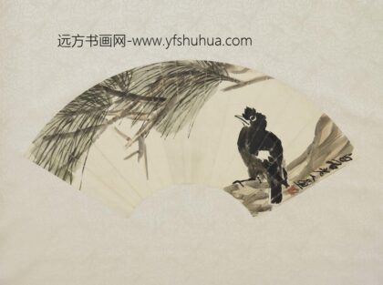 民国齐白石松鸟扇面轴.jpg