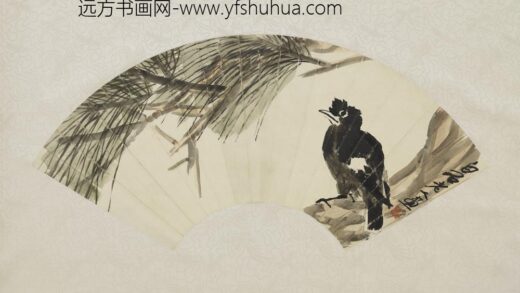 民国齐白石松鸟扇面轴.jpg