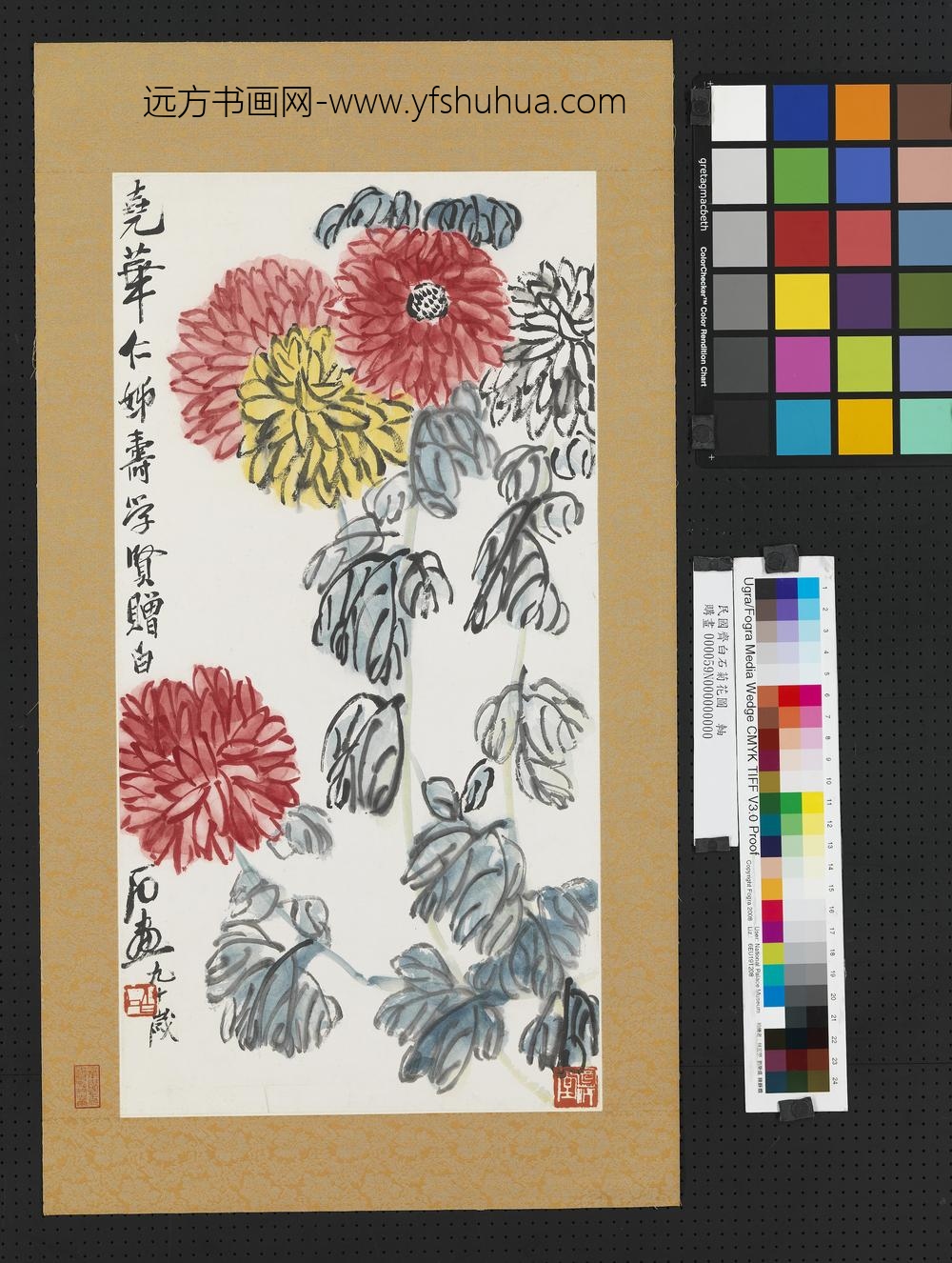 民国齐白石菊花图镜片