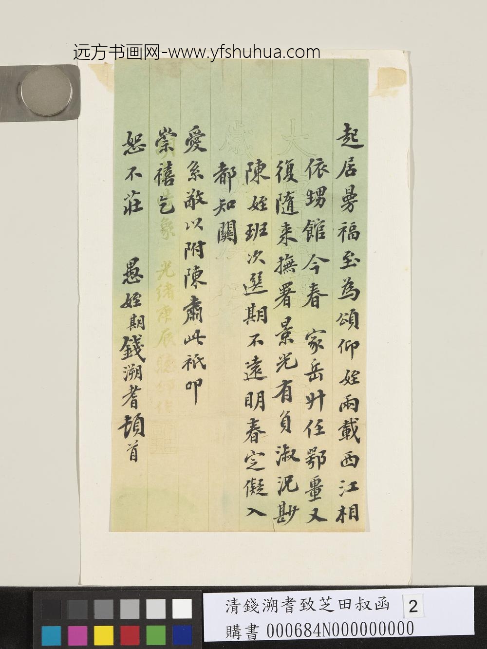 清钱溯耆致芝田叔函-