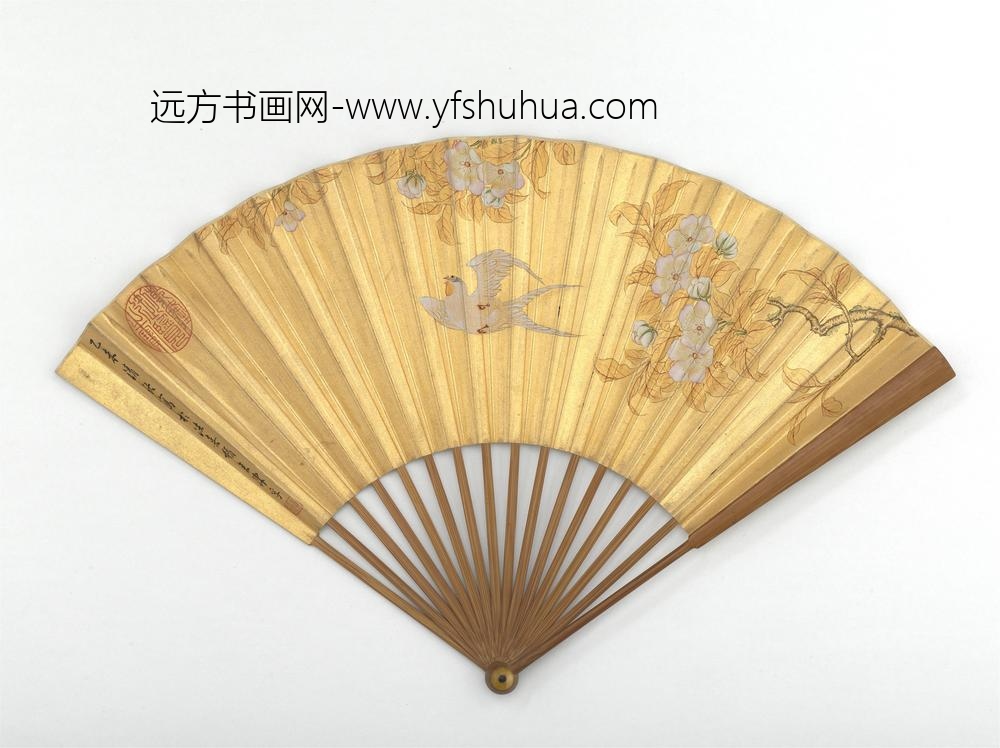 清陈孚画梨花白燕明董其昌书七言绝句成扇-