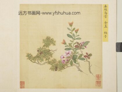 清马元驭花卉册 海棠金盏柏子 3.jpg