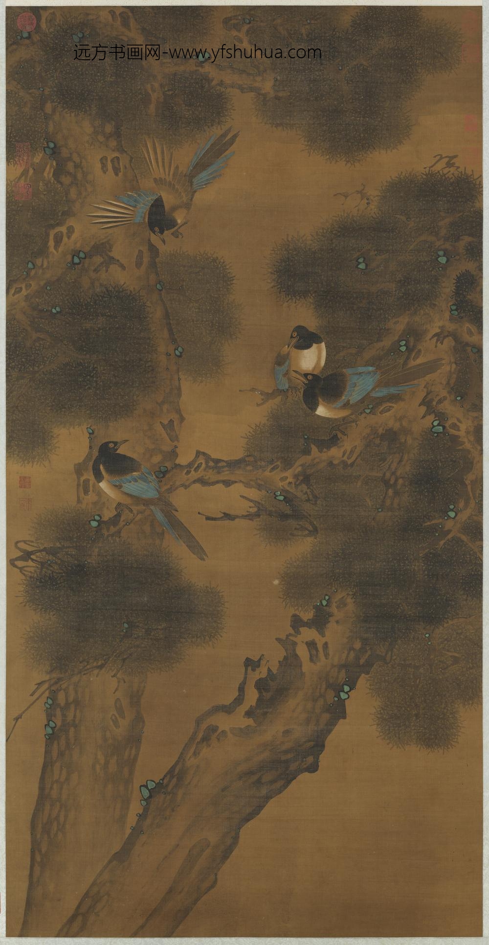 清黄本复双松四喜图轴