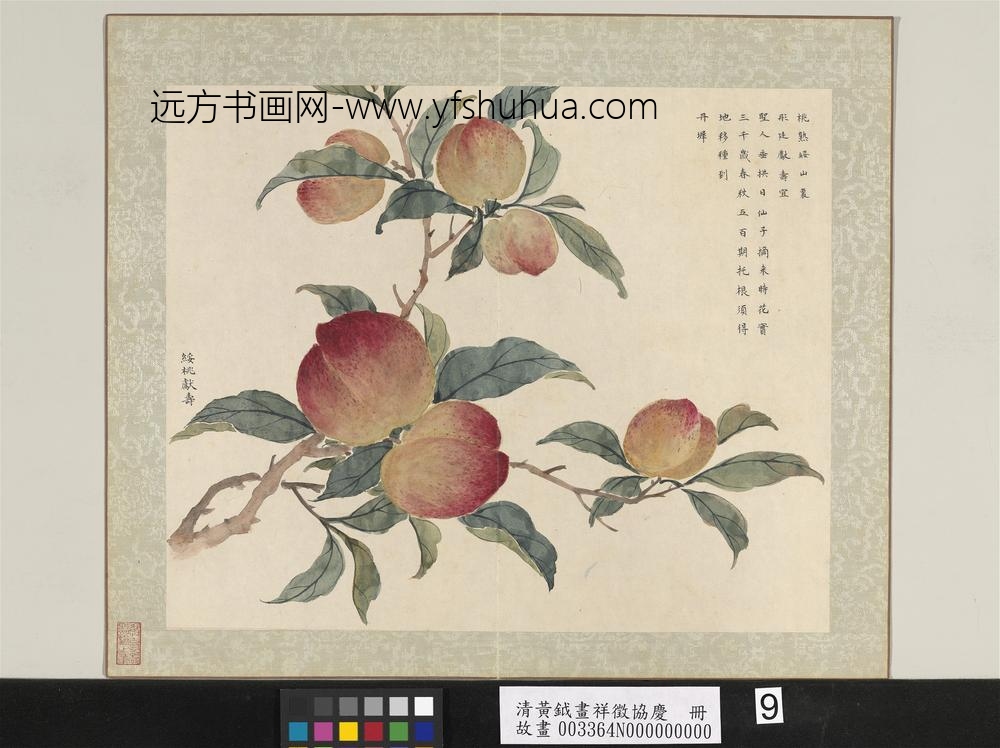 清黄钺画祥征协庆册-绥桃献寿-