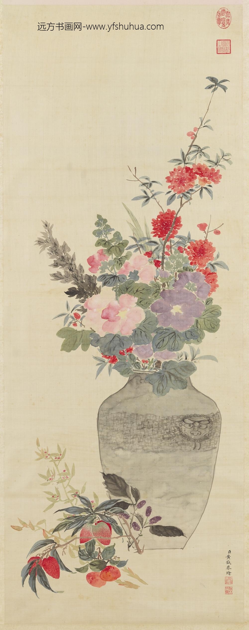 清黄钺绘节卉迎熏轴