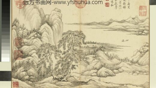 清黄鼎仿宋元山水册 长堤曳杖 2.jpg