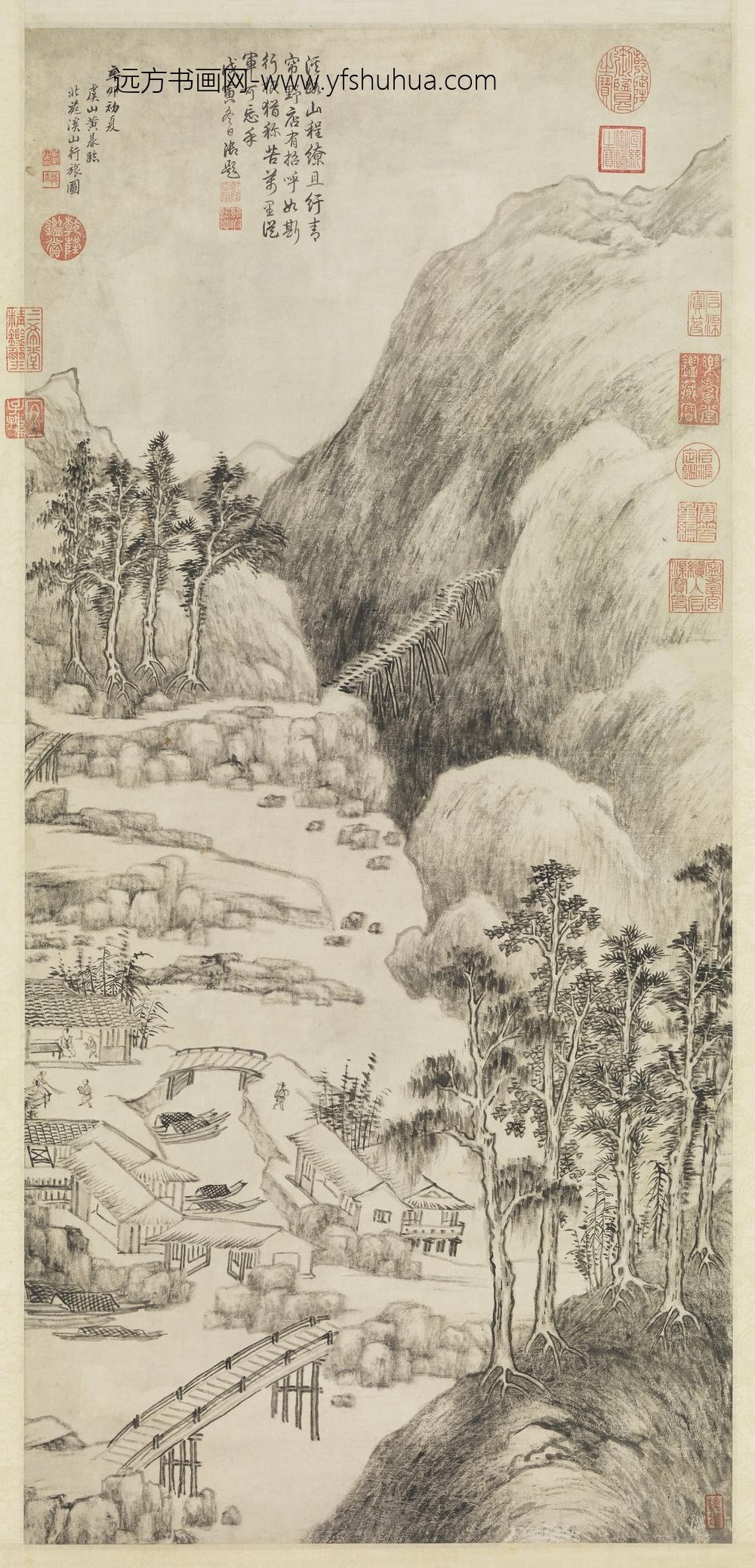 清黄鼎溪山行旅图轴