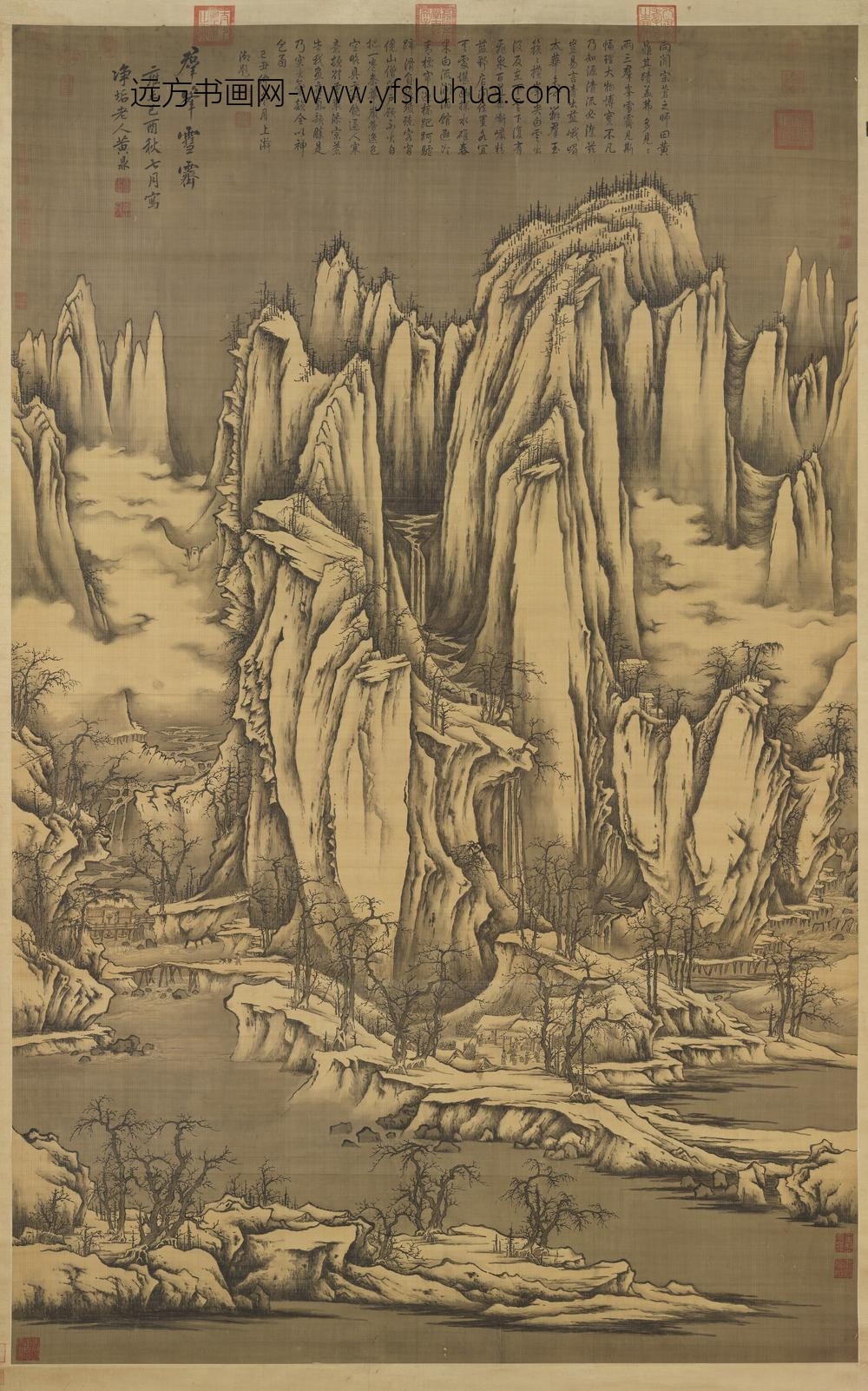 清黄鼎画群峰雪霁轴