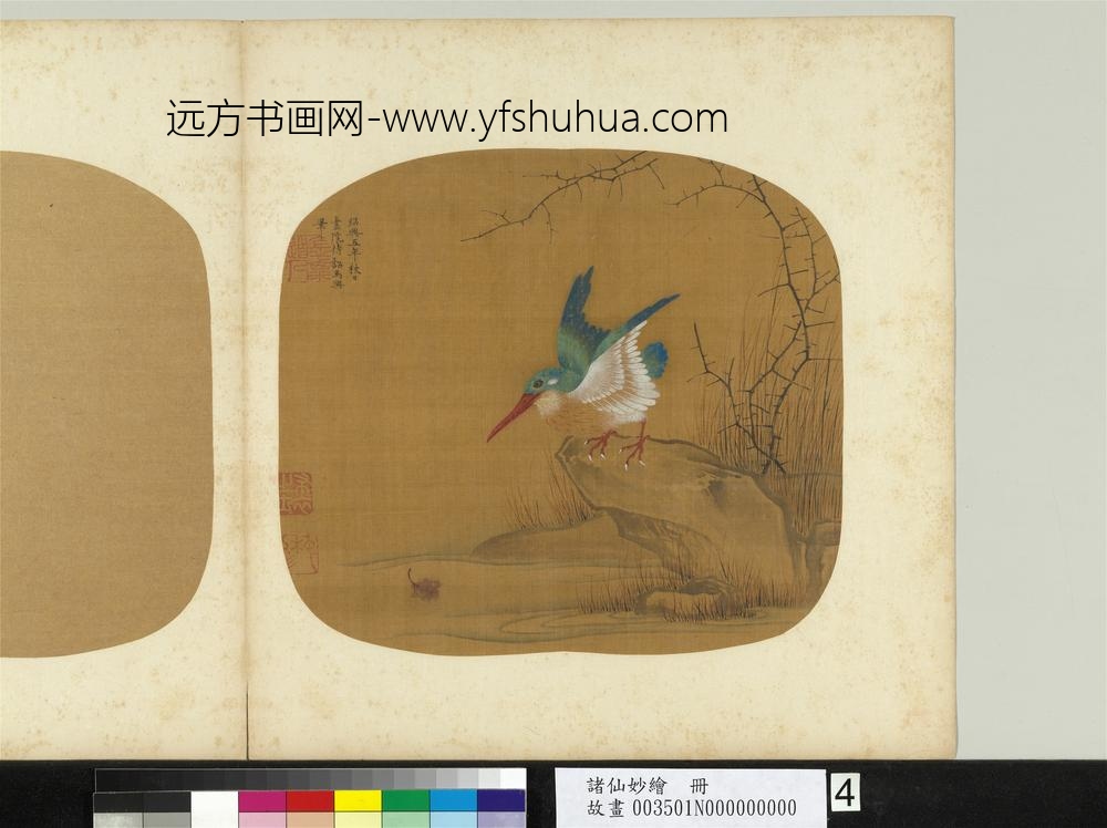 诸仙妙绘册-宋马兴奇石翠鸟