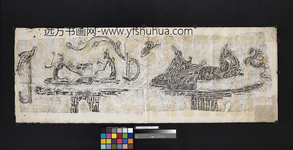 东汉四川新津崖墓石函鼓琴六博画像石拓片