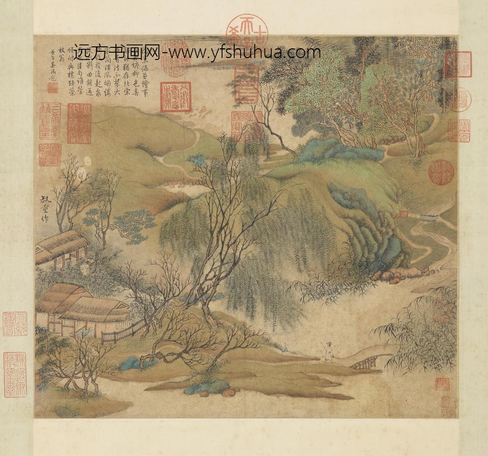 元朱叔重春塘柳色轴