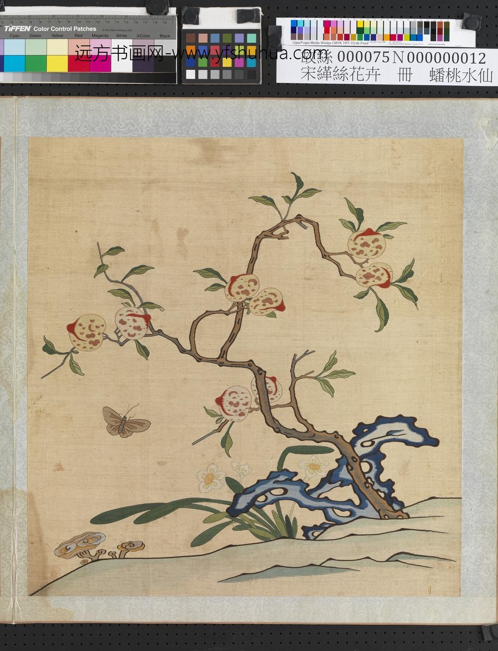 刻丝花卉册-蟠桃水仙