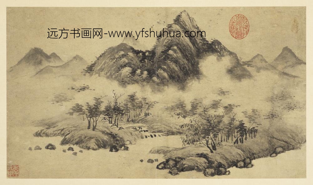 历朝名人图绘册-无款秋山雨霁