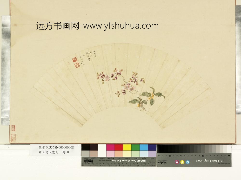 名人便面画册册-清童基法鲍瞻花卉