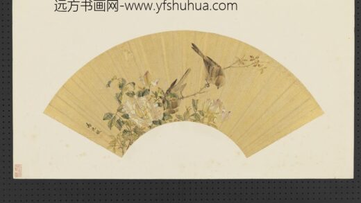 名人画扇面（庚）册汤纯嘏月季幽禽.jpg