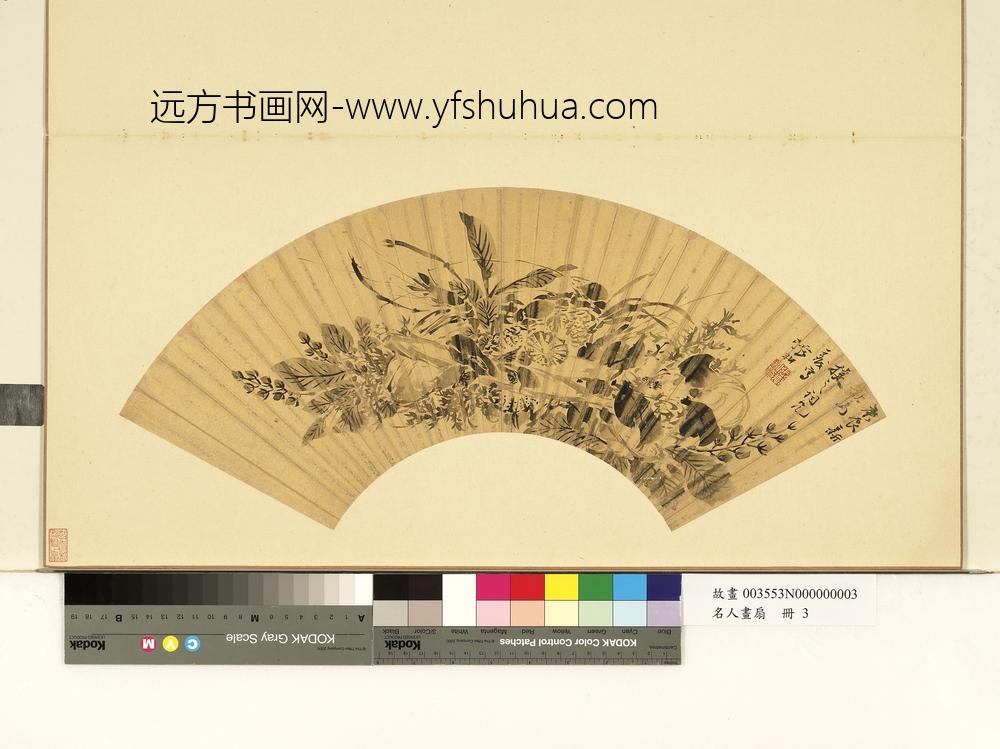 名人画扇（上）册明张翀虾蛤荇藻