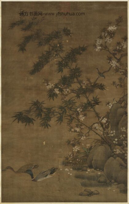 宋人桃竹双凫图轴.jpg