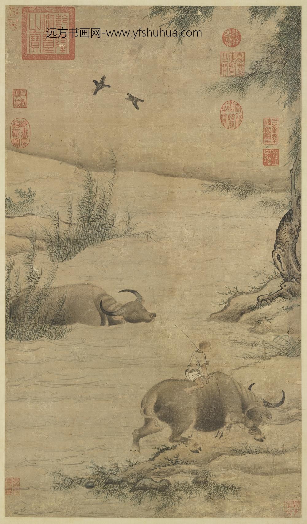 宋人清溪晚牧图轴