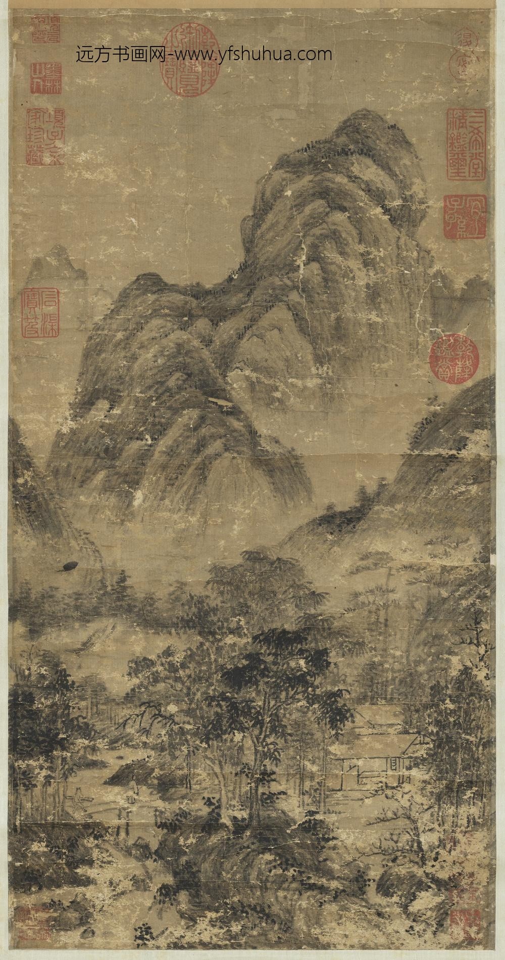 宋人溪桥林屋图轴