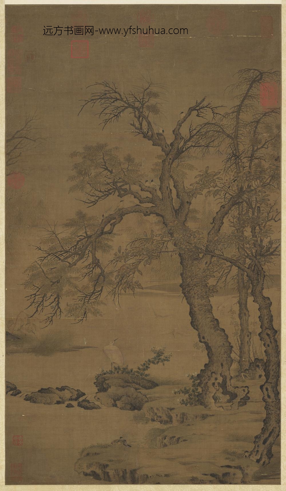 宋人秋渚文禽轴