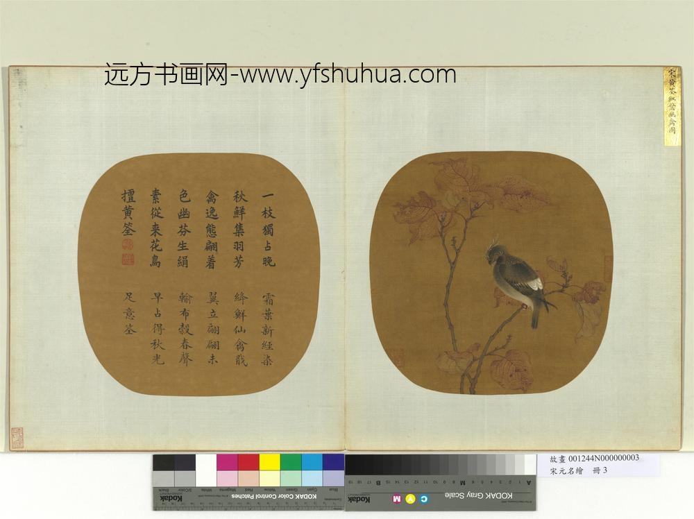 宋元名绘册-五代黄筌红叶幽禽图