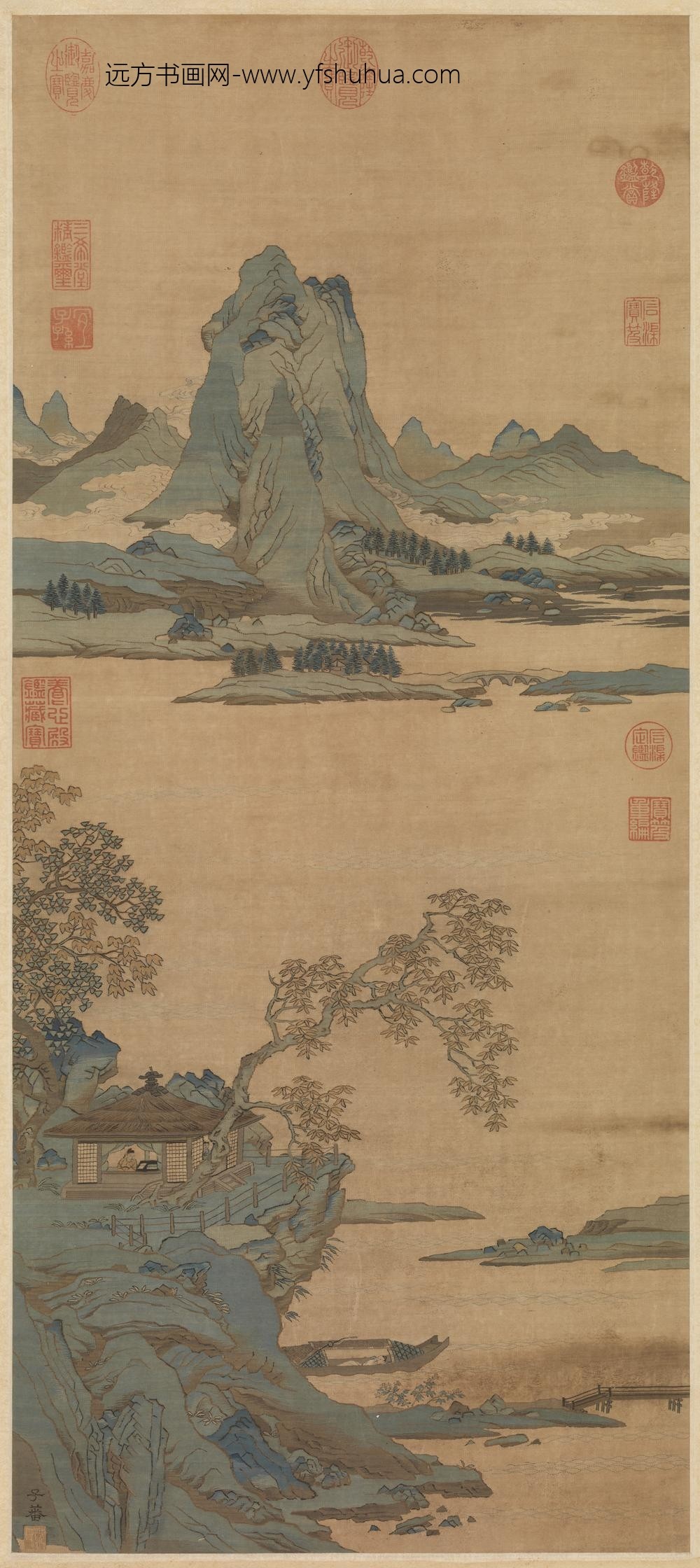 宋沈子蕃缂丝秋山诗意轴