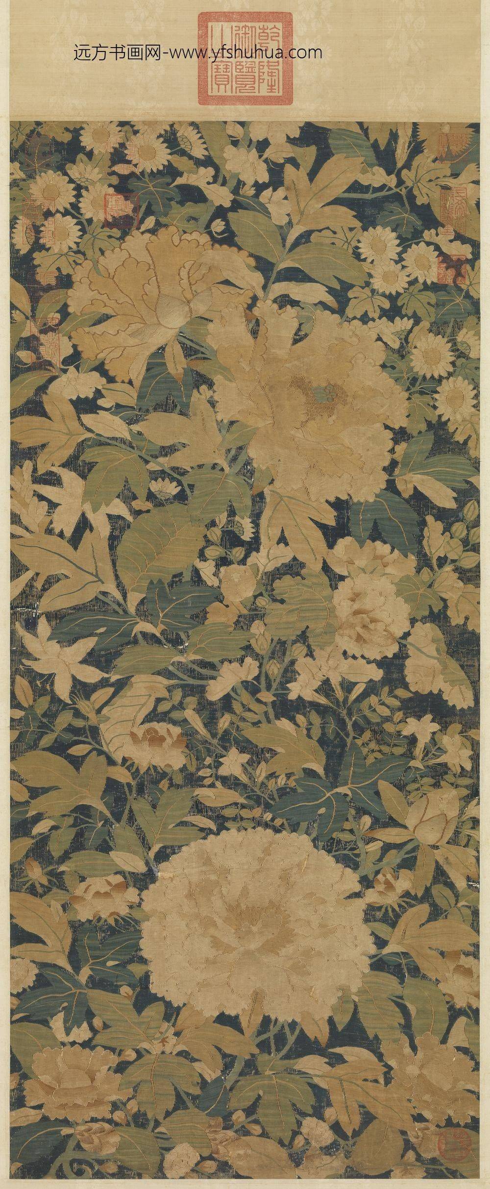 宋缂丝富贵长春轴