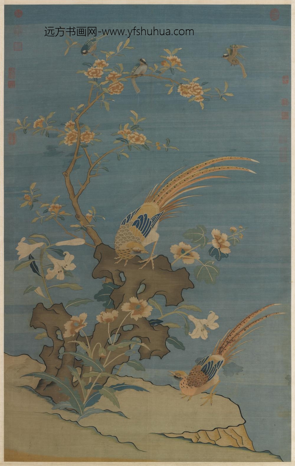 宋缂丝文石锦鸡轴