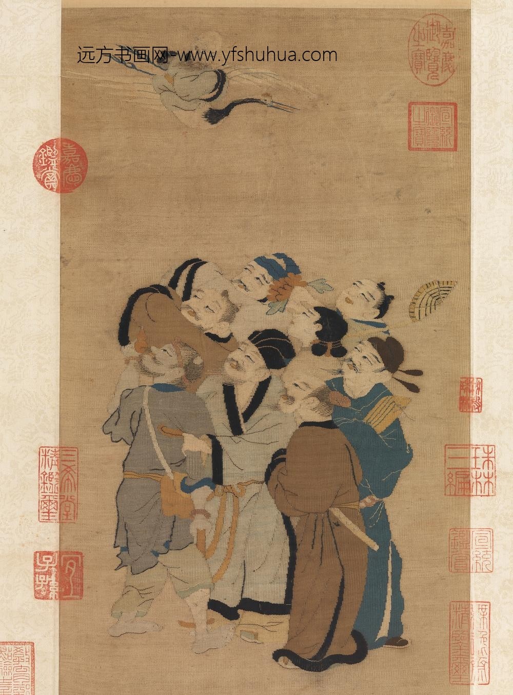 宋缂丝群仙拱寿图轴