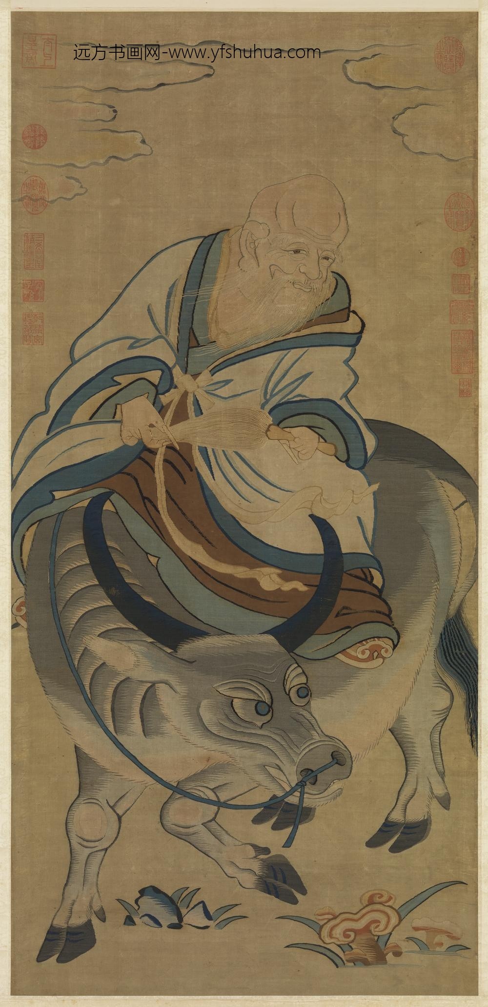 宋缂丝青牛老子图轴