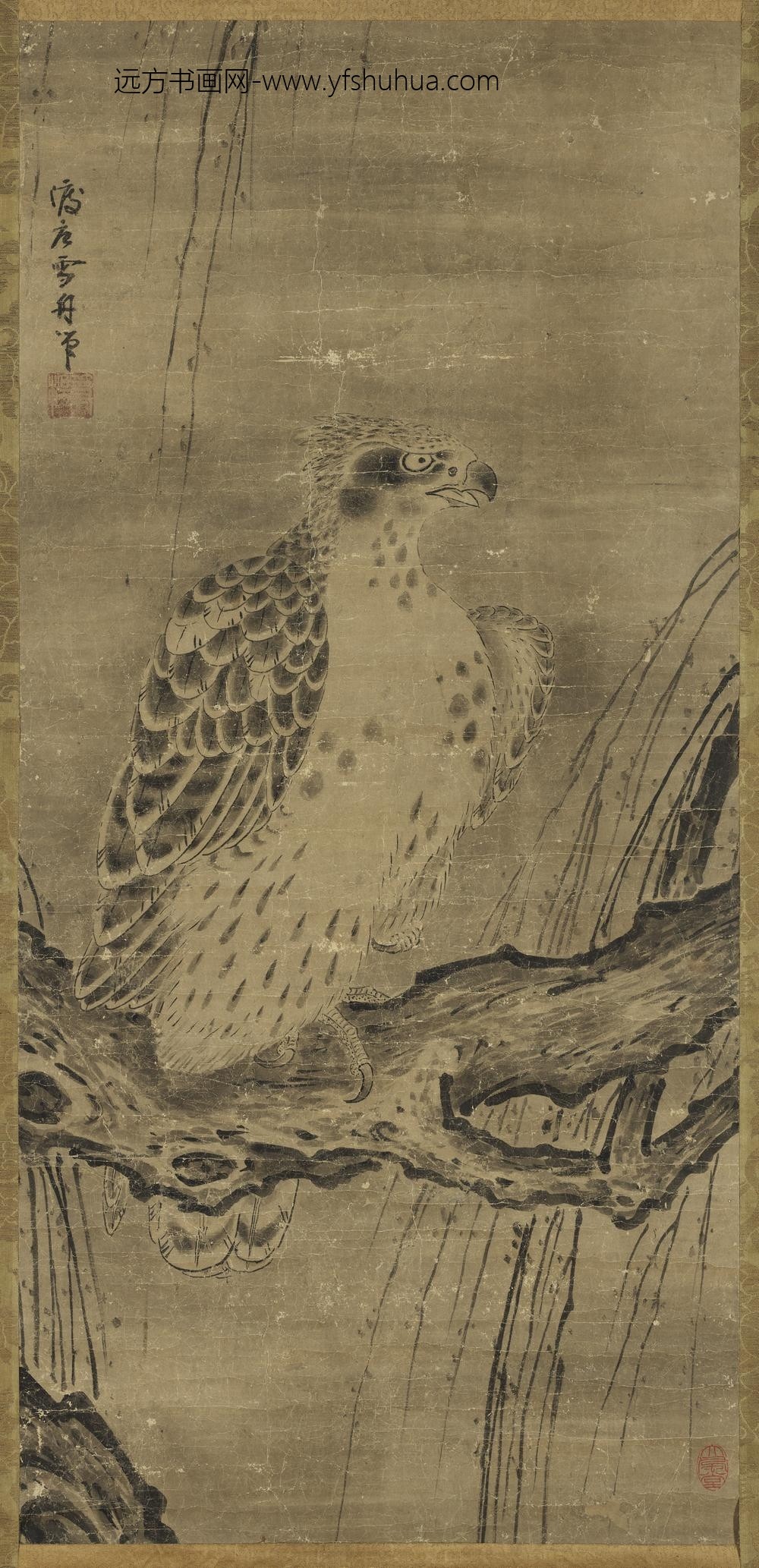 日本雪舟画鹰轴日本雪舟画鹰轴