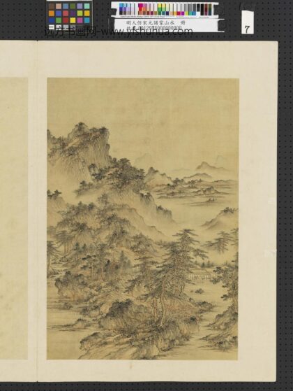 明人仿宋元诸家山水册 溪山茅舍.jpg