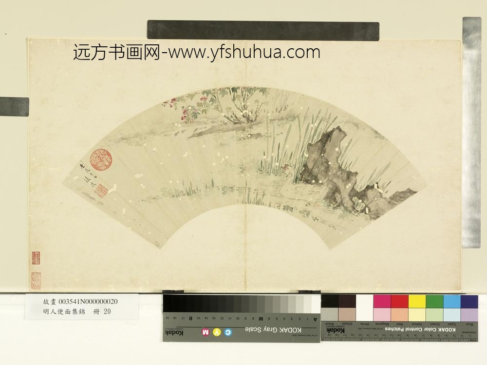 明人便面集锦册-明张复浴鹅图