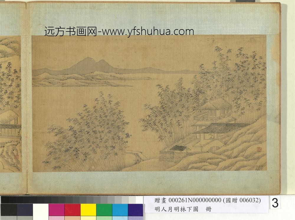 明人月明林下图册-江岸竹屋