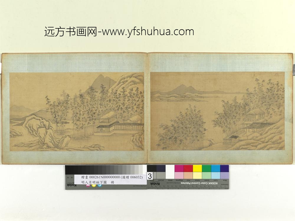 明人月明林下图册江岸竹屋