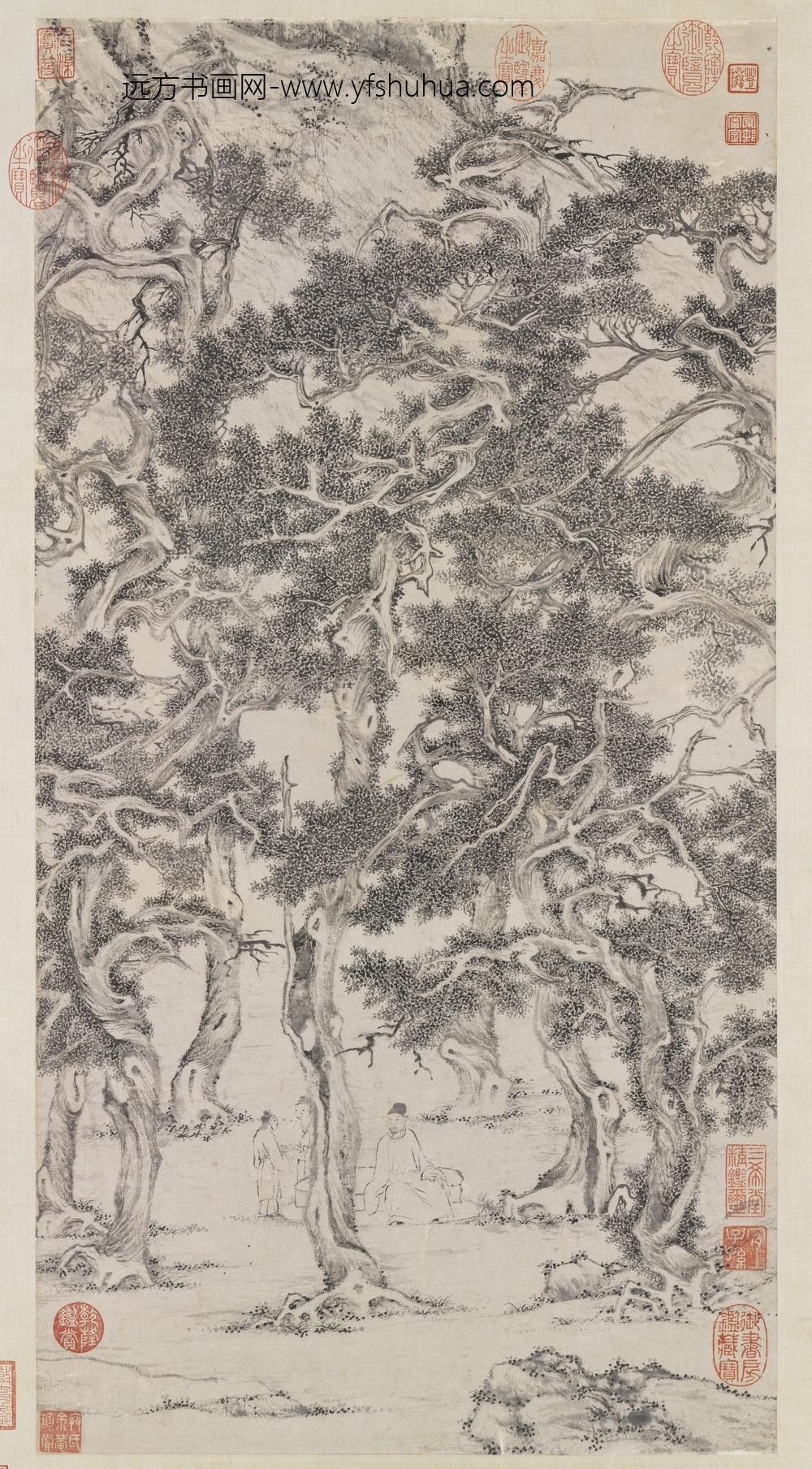 明人画七星古桧图轴