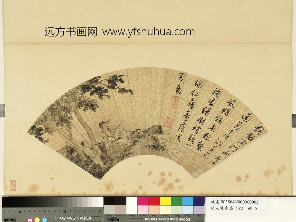 明人画扇（元）册明唐寅绿树梢头