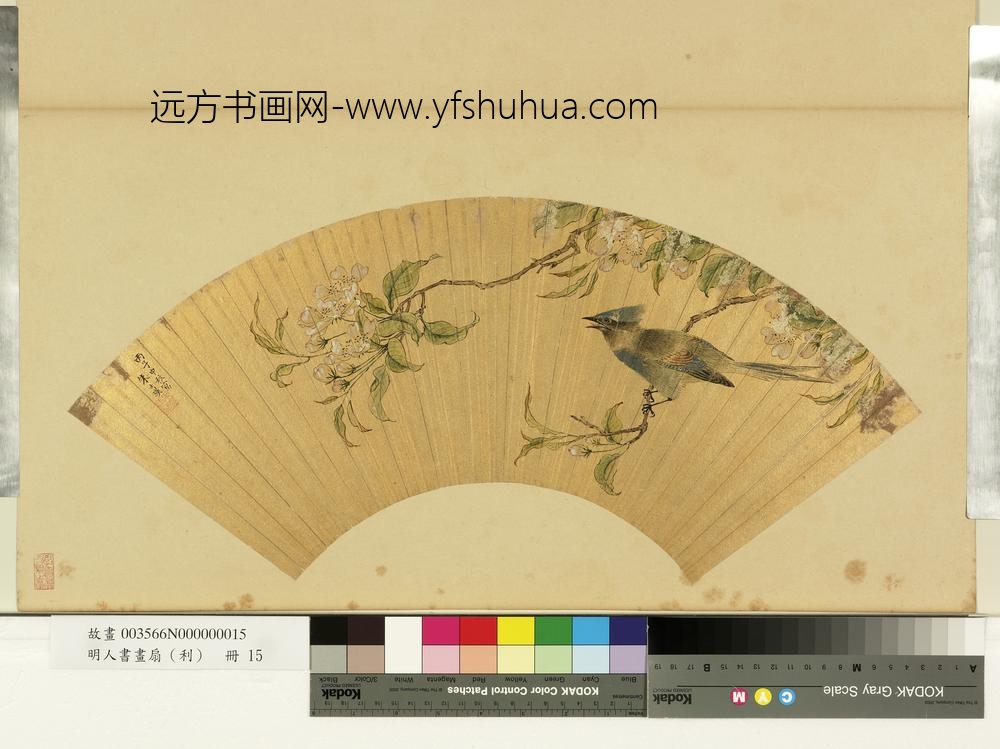 明人画扇（利）册-明朱士瑛海棠山鹊