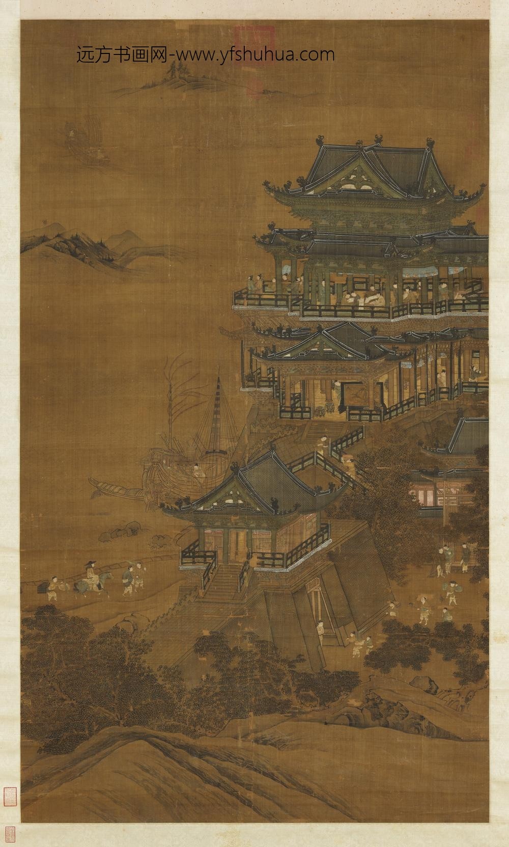 明人画望海楼图轴