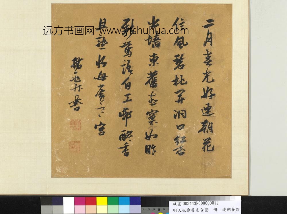 明人祝寿书画合璧册-连朝花信