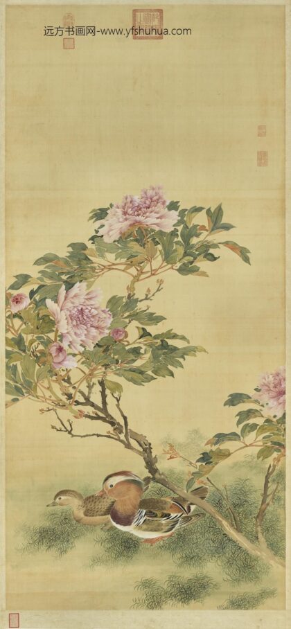 明人花下双鸳图轴.jpg