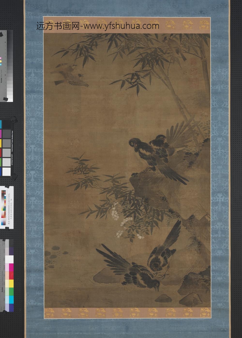 明俞天锡花竹翎毛轴