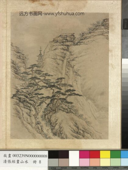 明张经画山水册 松上高塔.jpg