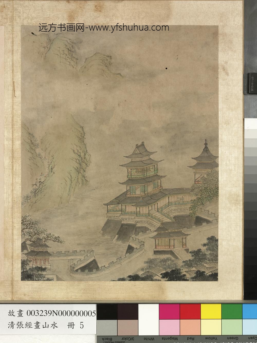 明张经画山水册-高城飞阁