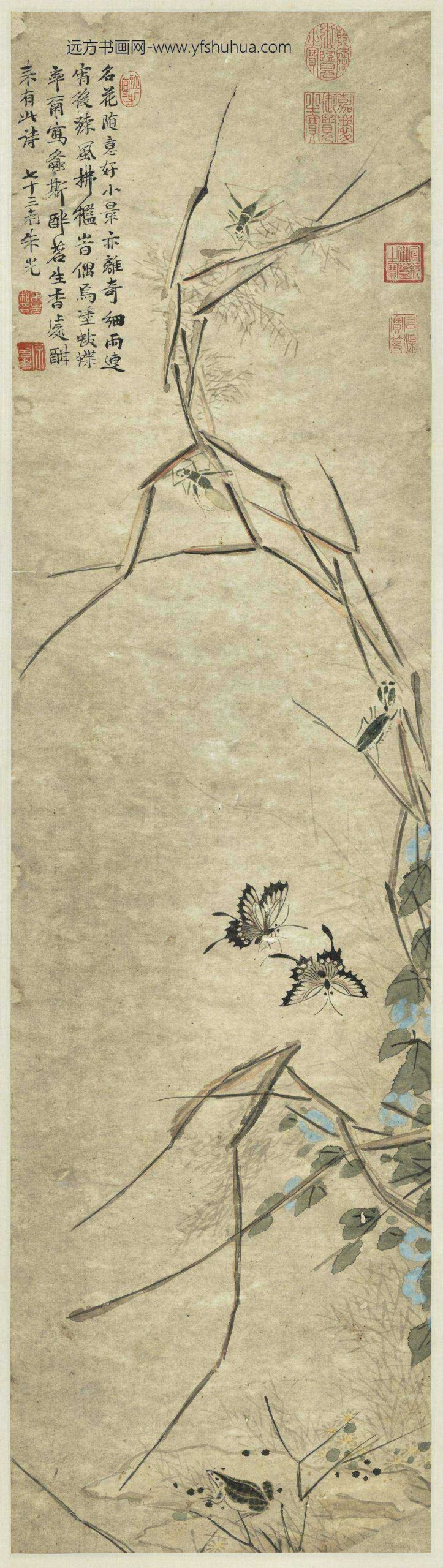 明朱先草虫轴
