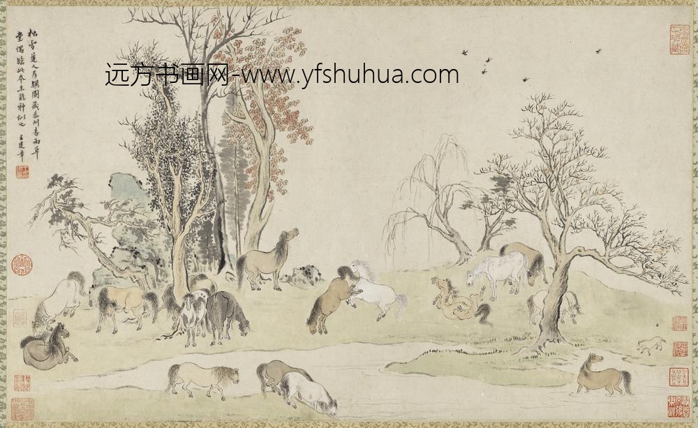 明王建章临松雪马图轴